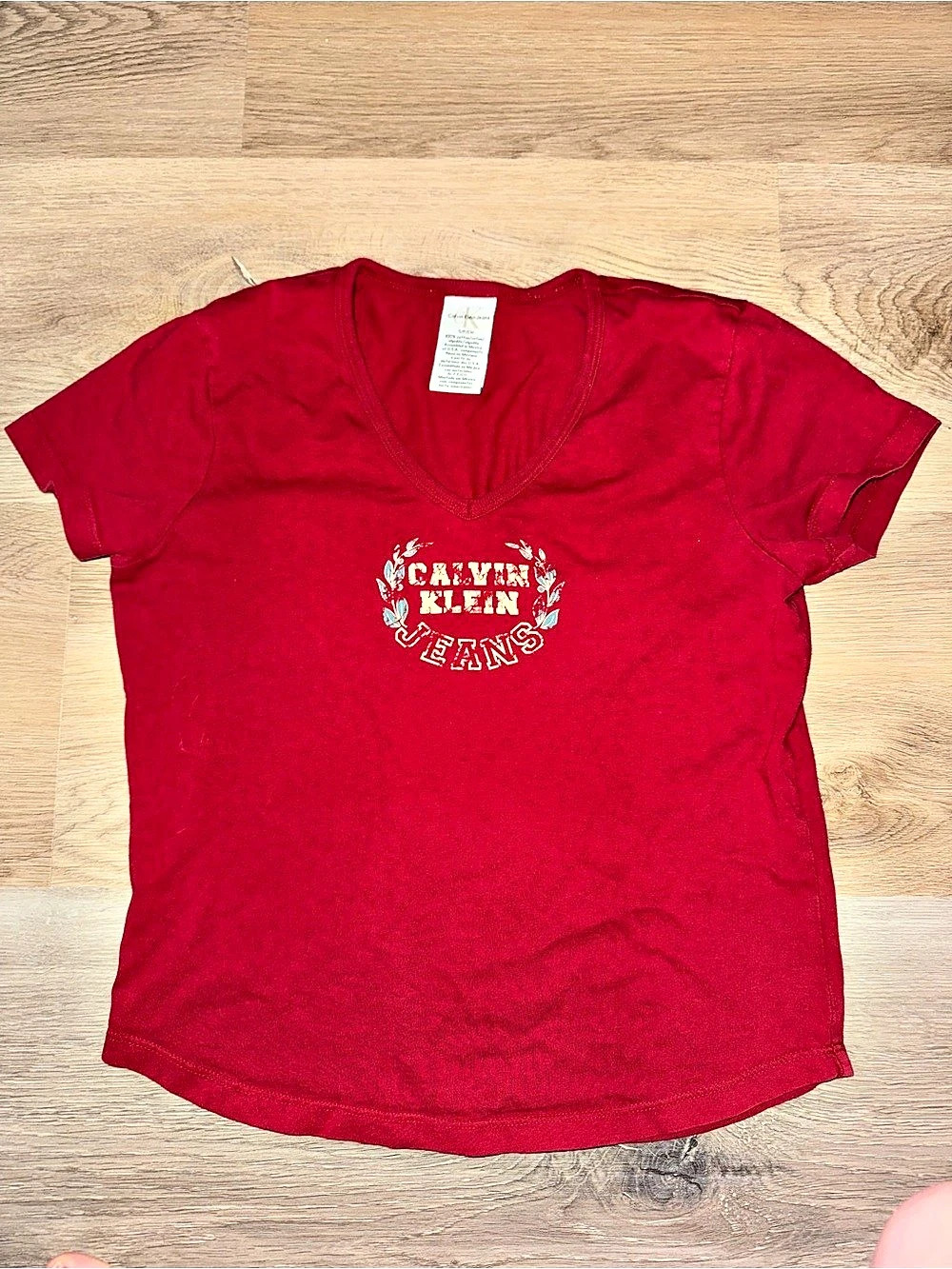 Calvin Klein Jeans Red V-Neck Short Sleeve Tee